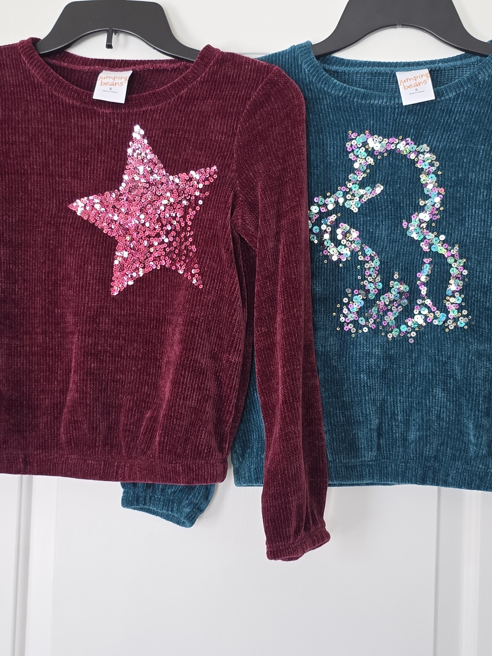 Jumping Beans Kids' Maroon and Teal Sequin Star and Unicorn Long-Sleeve Tops